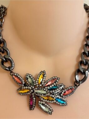 Vintage Multicolor Crystal Statement Necklace - Women Jewelry